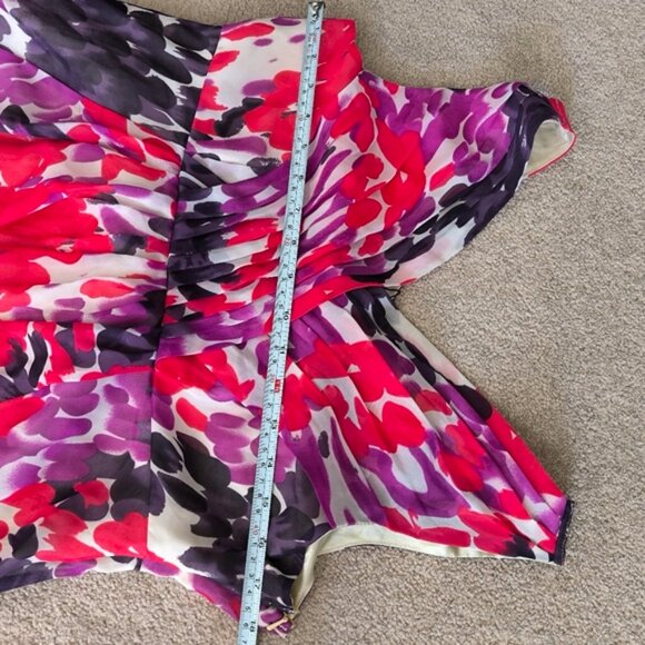 Vila Abstract Floral Garden Barbie Empire Waist Chiffon Chic Glam Summer Dress L - Picture 5 of 8